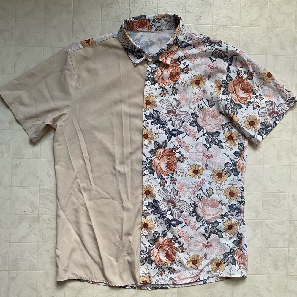 Floral print unisex button up